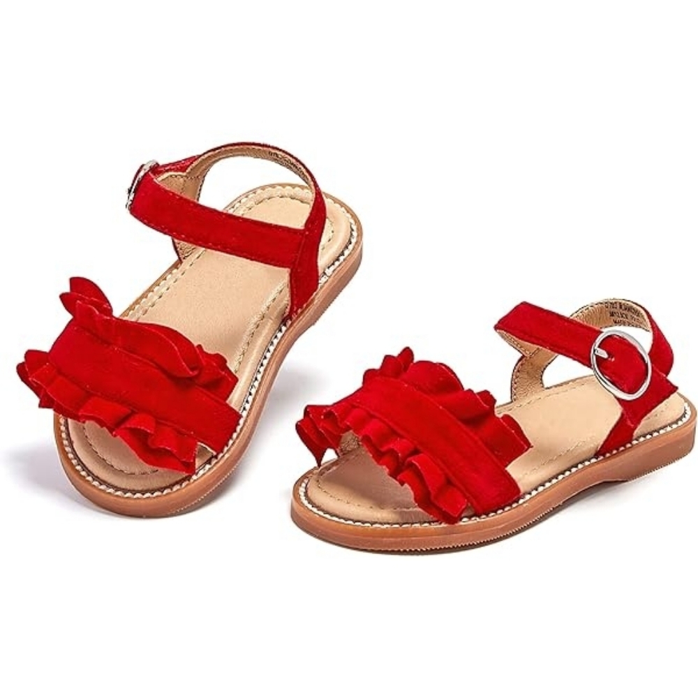 3/$30 New -Worn For Pictures- Size 7 Otter Momo Red Ruffle Kids Sandals